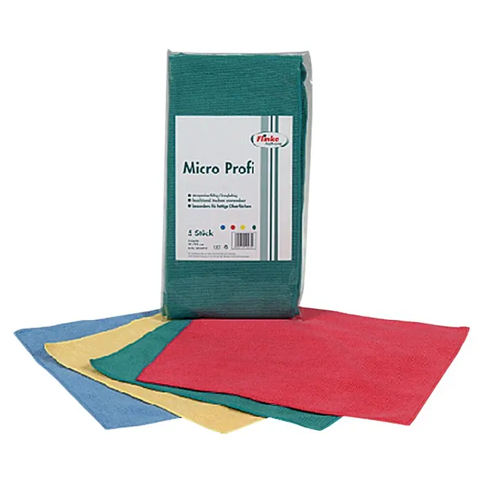 Flinka Profi-Line Mikrofasertuch - 5 Stk., 32 x 32 cm, Rot - Ein Paket Micro Profi Reinigungstücher in verschiedenen Farben, darunter blau, gelb, grün und rot. Ideal für die Reinigung im Haushalt.