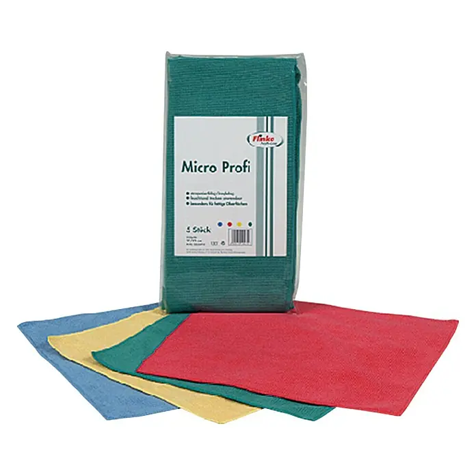 Flinka Profi-Line Mikrofasertuch - 5 Stk., 32 x 32 cm, Rot - Ein Paket Micro Profi Reinigungstücher in verschiedenen Farben, darunter blau, gelb, grün und rot. Ideal für die Reinigung im Haushalt.