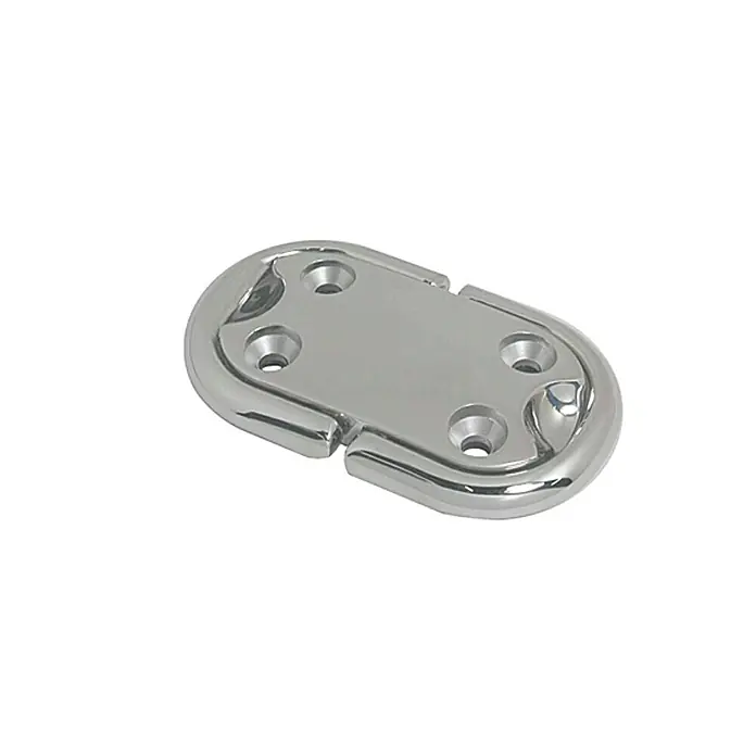 Marinetech Klappauge - Ø x L: 100 x 60 mm, Edelstahl, A4 - Ein glänzendes, ovales Scharnier aus Edelstahl mit mehreren Befestigungslöchern. Ideal für Bootsanwendungen.