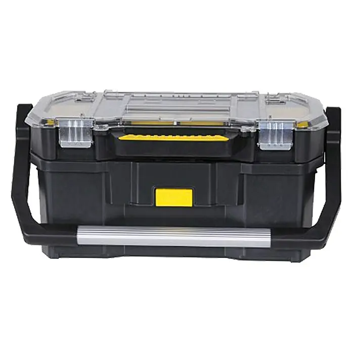 Stanley Caja para herramientas 19" - No incluye herramientas - Caja de herramientas negra con tapa transparente y detalles en amarillo, perfecta para organizar herramientas y accesorios.