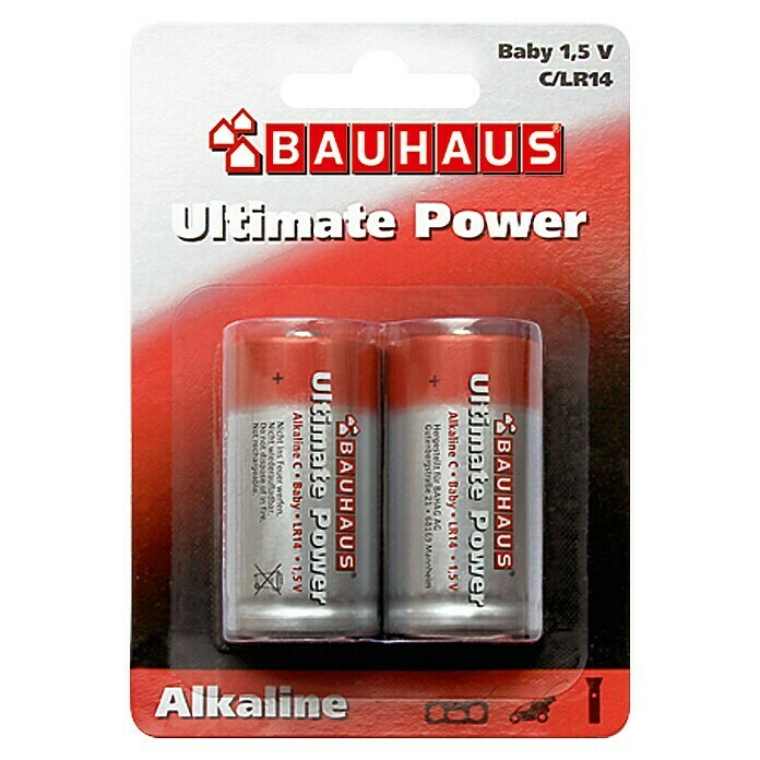 BAUHAUS Alkaline-Batterie Ultimate Power (Baby C, Alkali-Mangan, 1,5 V, 2 Stk.)