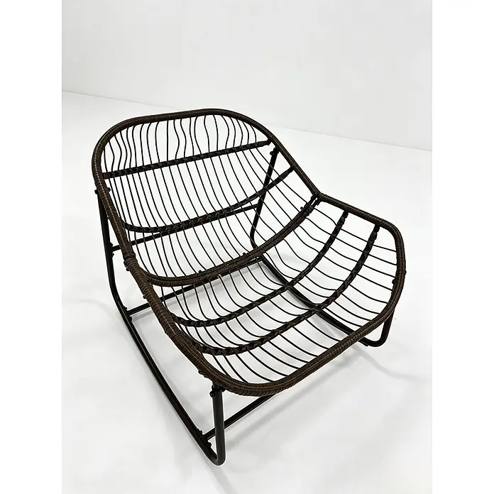 SONNENH Rattan-Schaukelstuhl mit Polster, Rosa -  - Brauner Korbsessel im Lamellenstil für den Außenbereich mit dunklem Metallrahmen.