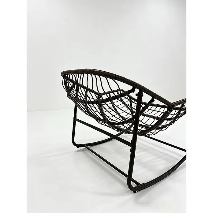 SONNENH Rattan-Schaukelstuhl mit Polster, Rosa -  - Dunkelbrauner Korbstil-Schaukelstuhl mit Metallgestell.
