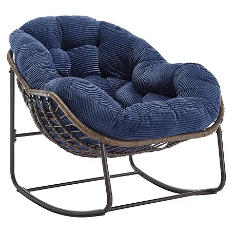 SONNENH Rattan-Schaukelstuhl mit Polster, Marineblau
