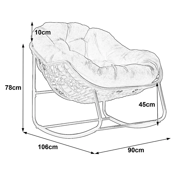 SONNENH Rattan-Ei-Schaukelstuhl mit Polster, Dunkelgrau -  - Rattanschaukelstuhl mit Kissen und Maßen: 78cm H, 106cm B, 90cm T.