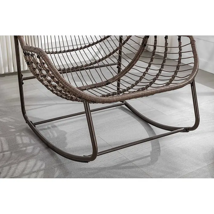 SONNENH Garten-Schaukelstuhl 90 x 106 x 78 cm, Weiß -  - Brauner Kunst-Rattan-Schaukelstuhl mit stabilem dunkelbraunem Metallrahmen und Schaukeluntergestell.