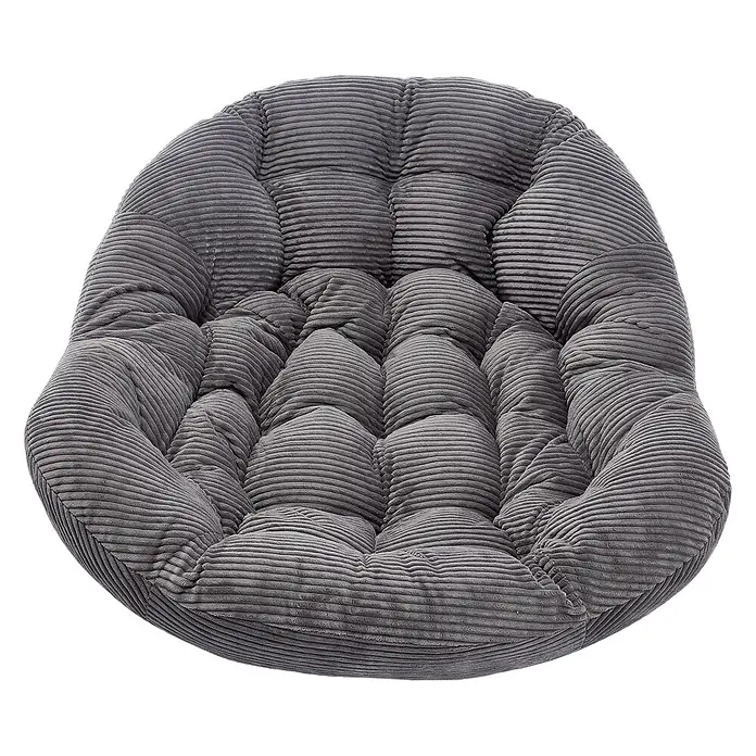 SONNENH Rattan-Schaukelstuhl mit Polster, Grau -  - Graues, geripptes Kordkissen für Sitzkomfort, mit konturiertem und gestepptem Design.