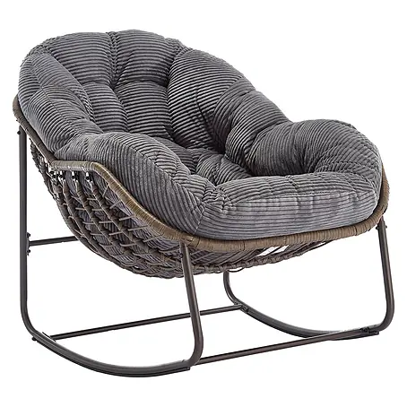 SONNENH Rattan-Schaukelstuhl mit Polster, Grau