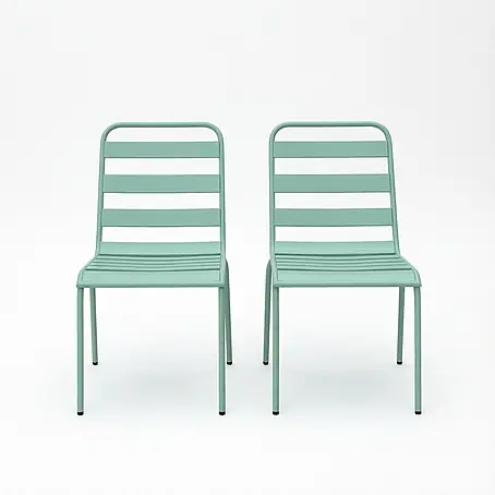 SONNENH Gartenstuhl-Set Grün, 2 stapelbare Stahlstühle