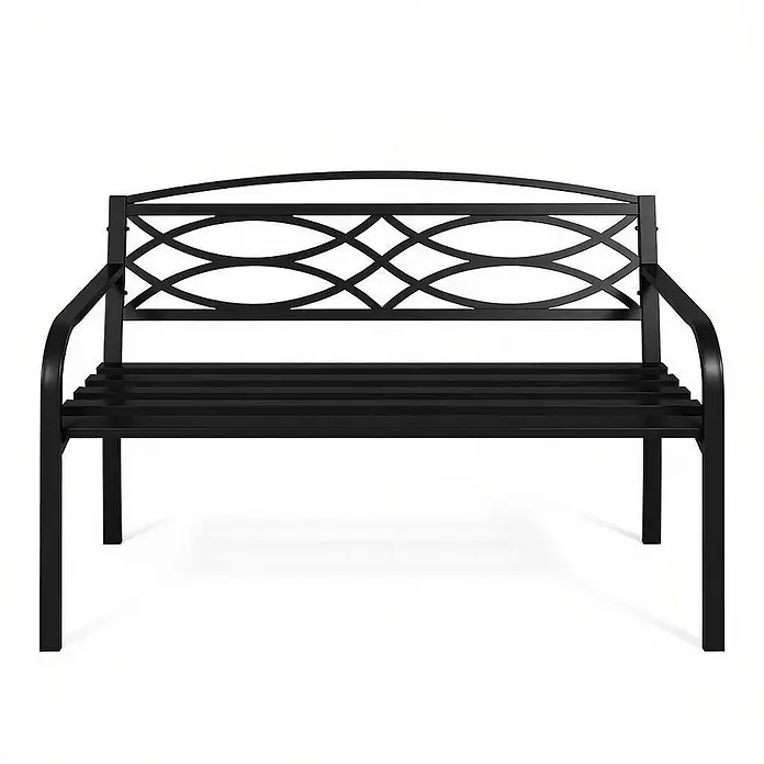 SONNENH Gartenbank 127,5 x 59,5 x 83 cm, Schwarz -  - Schwarze Metall-Gartenbank mit verziertem, ineinandergreifendem Muster auf der Rückenlehne und Lattenrostsitz.