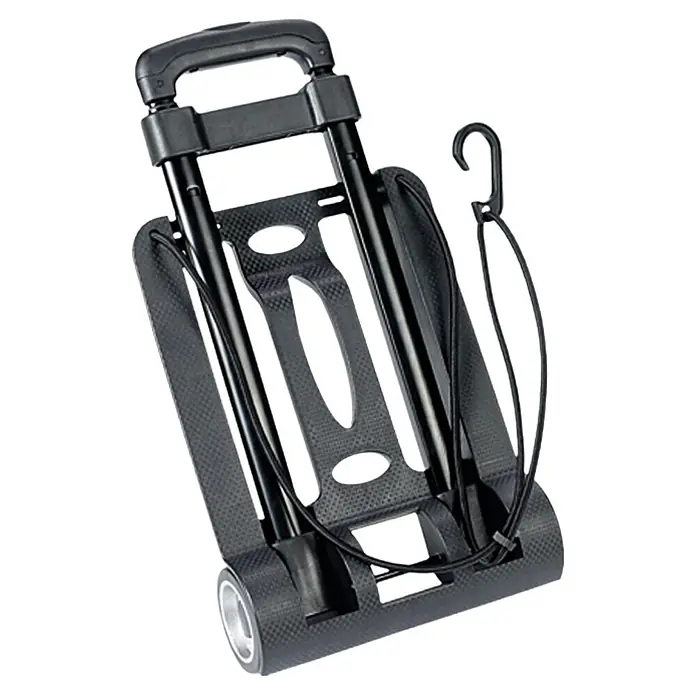BAUHAUS Transportroller - L x B x H: 320 x 234 x 965 mm, Traglast: 45 kg - Zusammengeklappter schwarzer Gepäckwagen mit Teleskopgriff, Gummibändern und Rollen für einfachen Transport von Lasten.