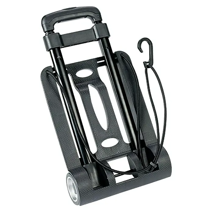 BAUHAUS Transportroller - L x B x H: 320 x 234 x 965 mm, Traglast: 45 kg - Zusammengeklappter schwarzer Gepäckwagen mit Teleskopgriff, Gummibändern und Rollen für einfachen Transport von Lasten.
