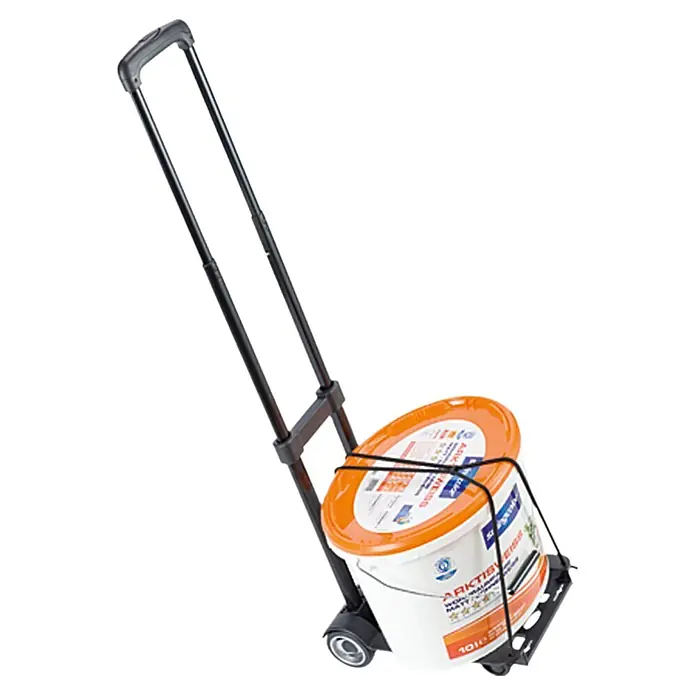 BAUHAUS Transportroller - L x B x H: 320 x 234 x 965 mm, Traglast: 45 kg - Bild einer Sackkarre mit Farbeimer. Perfekt für müheloses Transportieren schwerer Gegenstände, ideal für Heimwerker und Renovierungsarbeiten.