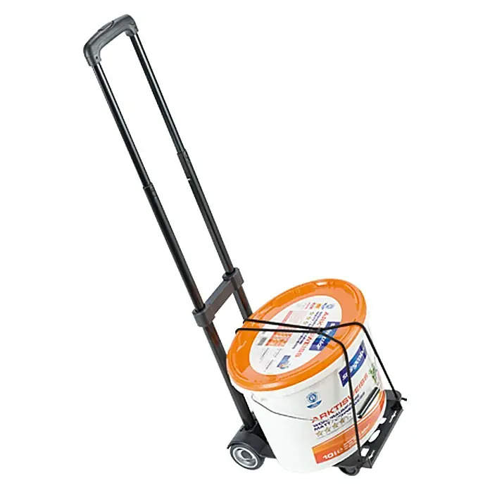 BAUHAUS Transportroller - L x B x H: 320 x 234 x 965 mm, Traglast: 45 kg - Bild einer Sackkarre mit Farbeimer. Perfekt für müheloses Transportieren schwerer Gegenstände, ideal für Heimwerker und Renovierungsarbeiten.