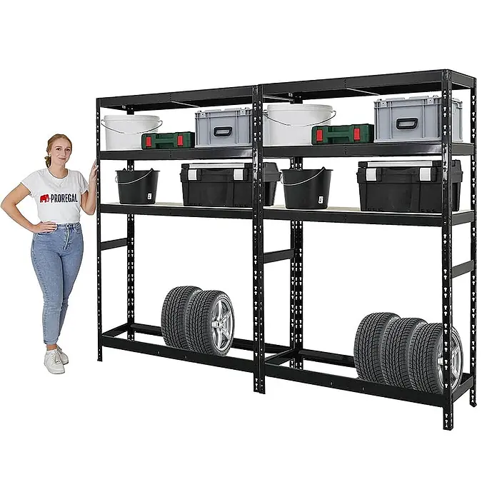 Set Deal 2x Reifenregal Tiger 180x120x40cm 6 Reifen 1 Ebene Schwarz - 