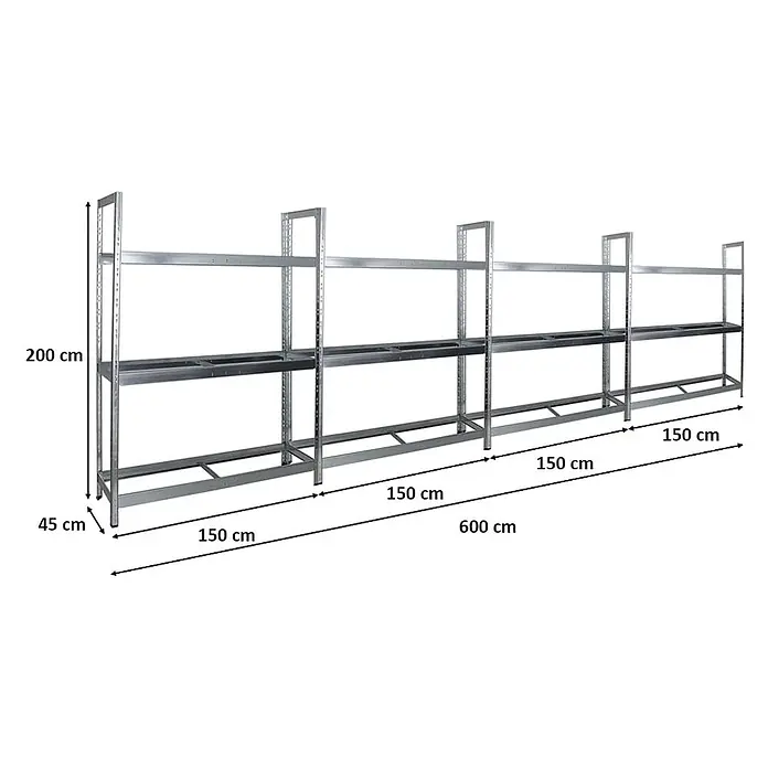 Set Deal 4x Reifenregal Tiger XL 200x150x45cm 300kg 72 Reifen Verzinkt -  - Langes, modulares Regal aus verzinktem Stahl mit mehreren Ebenen und Ablagefächern, ideal für Lagerung oder Anbau.
