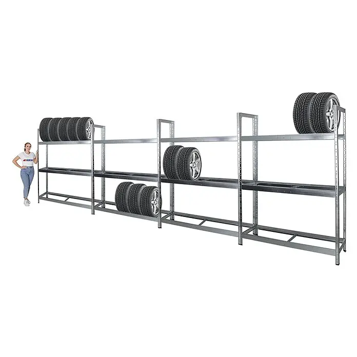 Set Deal 4x Reifenregal Tiger XL 200x150x45cm 300kg 72 Reifen Verzinkt -  - Verzinktes Metall-Reifenregal mit mehreren Abschnitten und Ebenen zur Reifenlagerung.