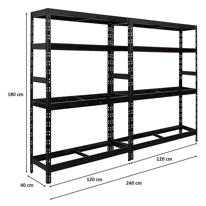 Set Deal 2x Reifenregal Tiger 180x120x40cm 12 Reifen 2 Ebenen Schwarz -  - Schwarzes Metall-Schwerlastregal, 240x180x40 cm, für Garage oder Lager.