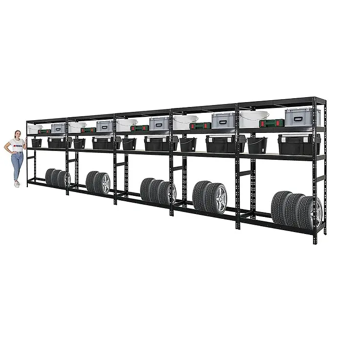 Set Deal 5x Reifenregal Tiger 180x120x40cm 6 Reifen 1 Ebene Schwarz - 