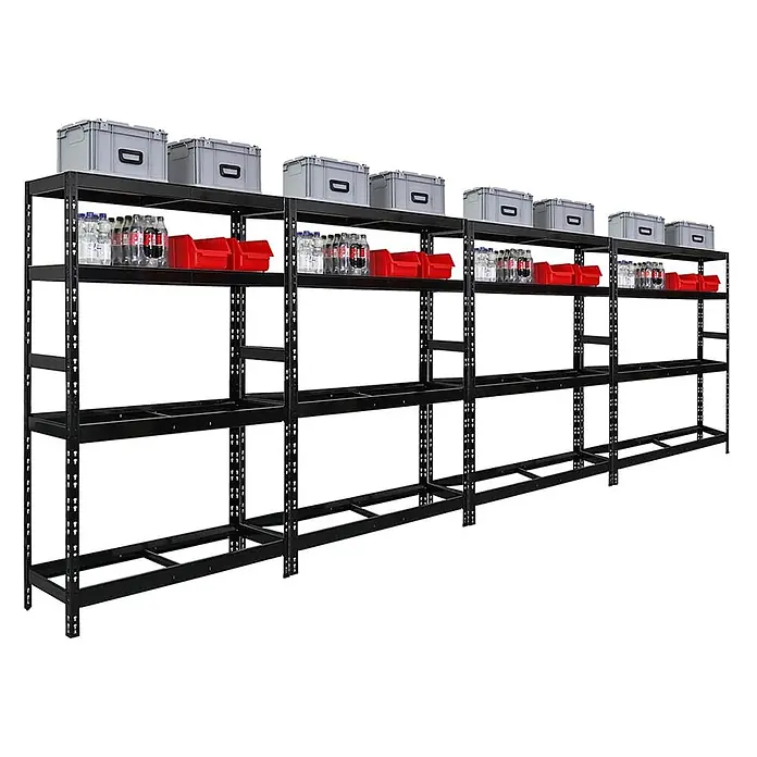 Set Deal 4x Reifenregal Tiger 180x120x40cm 12 Reifen 2 Ebenen Schwarz -  - Langes schwarzes Metallregal mit mehreren Lagerebenen, ideal für Lager oder Garagen.