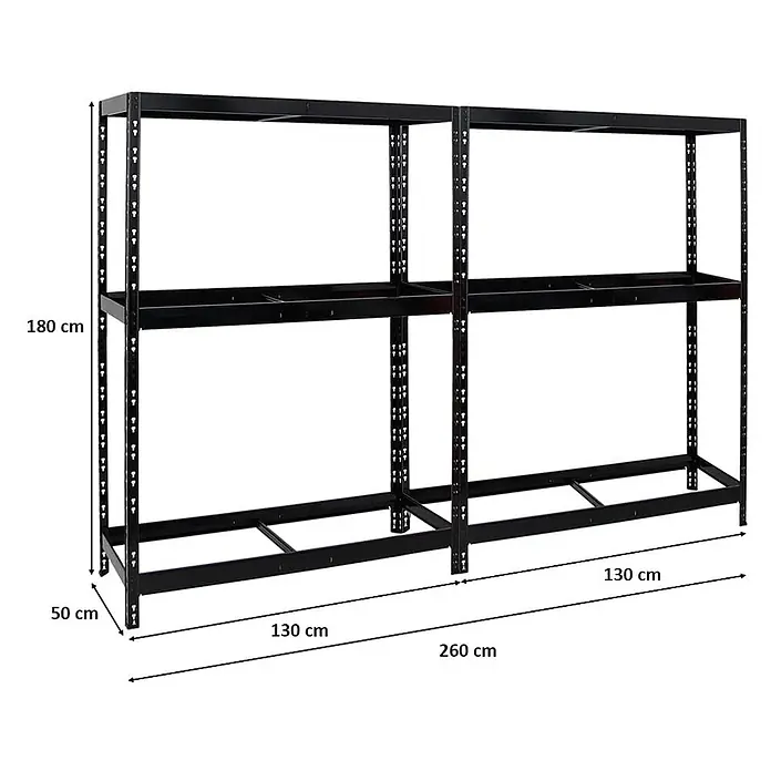 Set Deal 2x Reifenregal Tiger 180x130x50cm 24 Reifen mit Fachboden Schwarz - 
