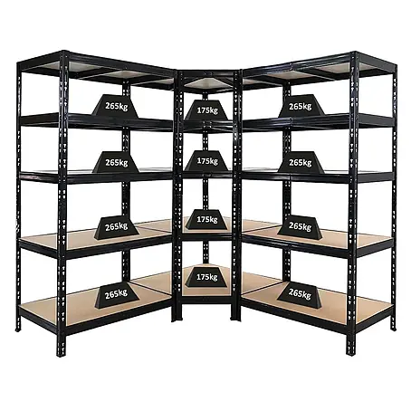 Set Deal Tiger 1x Eckregal + 2x Schwerlastregal 180x90x60cm 265 kg Schwarz