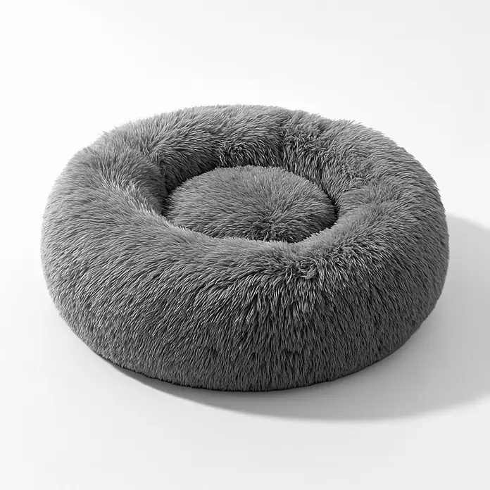 belviona Donut-Katzenbett 40 cm, flauschiges Plüschbett, anthrazit -  - Weiches, rundes, flauschiges graues Haustierbett mit erhöhtem Rand.