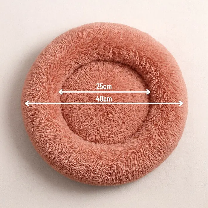 belviona Donut-Katzenbett 40 cm, flauschiges Plüschbett, lachs -  - Rundes, flauschiges, lachsfarbenes Tierbett, 40cm Außendurchmesser, 25cm Innendurchmesser.