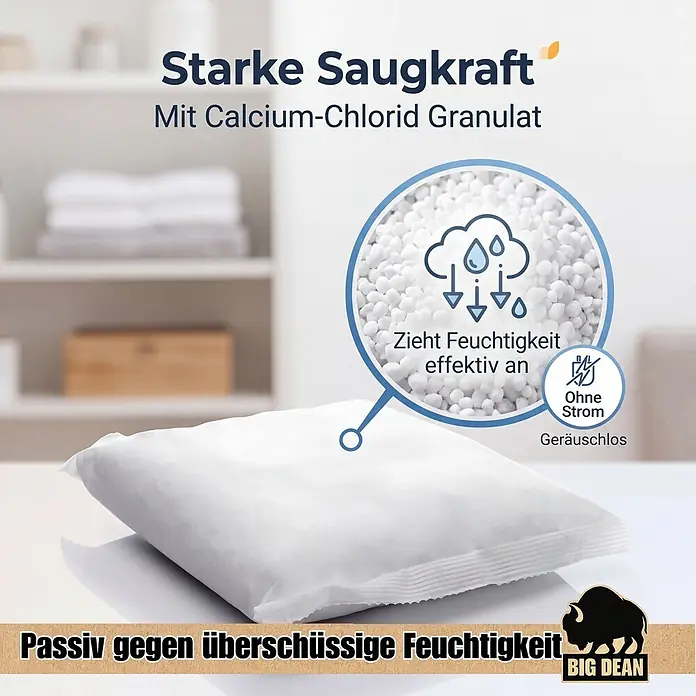 BigDean Luftentfeuchter-Nachfüllpack 24 Stk., 400 g -  - Weißer Beutel mit Calciumchlorid-Granulat, das passiv und geräuschlos Feuchtigkeit aufnimmt und so die Luftfeuchtigkeit senkt.