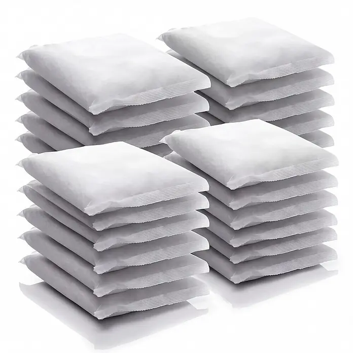 BigDean Luftentfeuchter-Nachfüllpack 24 Stk., 400 g -  - Vier Stapel weißer, versiegelter rechteckiger Päckchen.