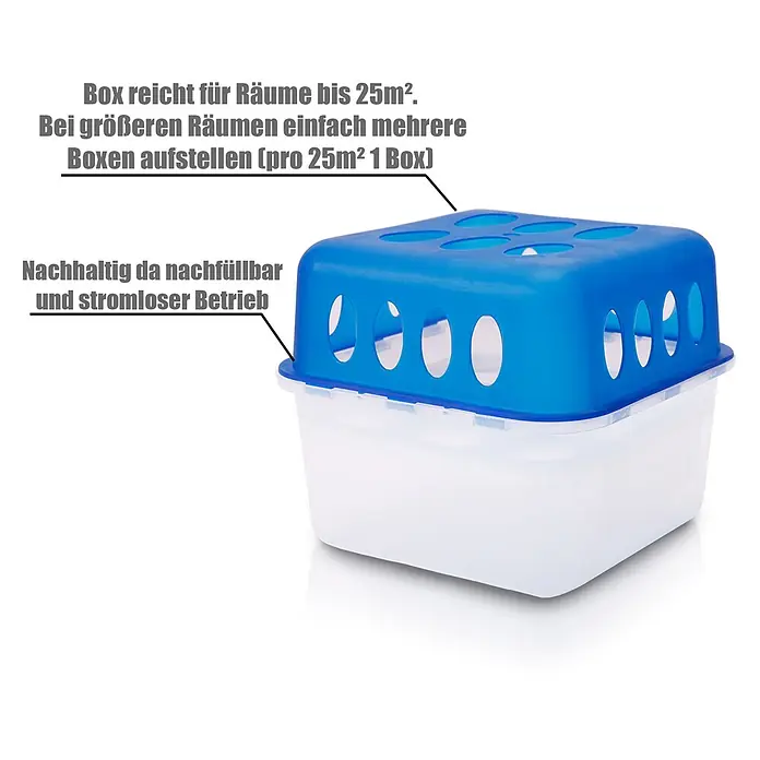 BigDean Luftentfeuchter-Set 4 Stk, Weiß -  - Blaue und transparente Entfeuchterbox aus Kunststoff, nachfüllbar und stromloser Betrieb, für Räume bis 25m².