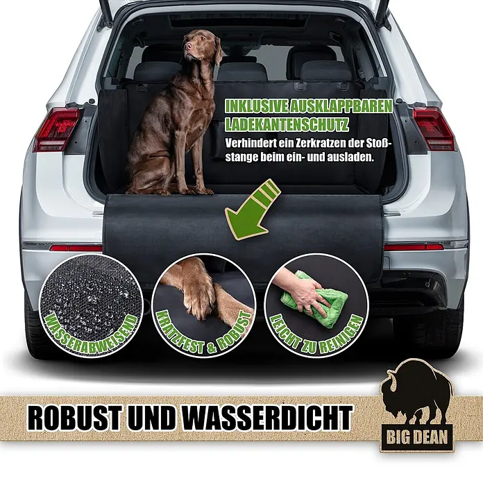 BigDean Luftentfeuchter-Nachfüllpack 6Stk., 400 g -  - Schwarze Kofferraumschutzmatte mit Ladekantenschutz im Auto, mit Hund, zeigt wasserabweisende, kratzfeste und leicht zu reinigende Eigenschaften.