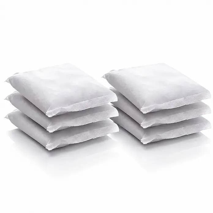 BigDean Luftentfeuchter-Nachfüllpack 6Stk., 400 g -  - Zwei Stapel weißer Vliesstoff-Saugbeutel.