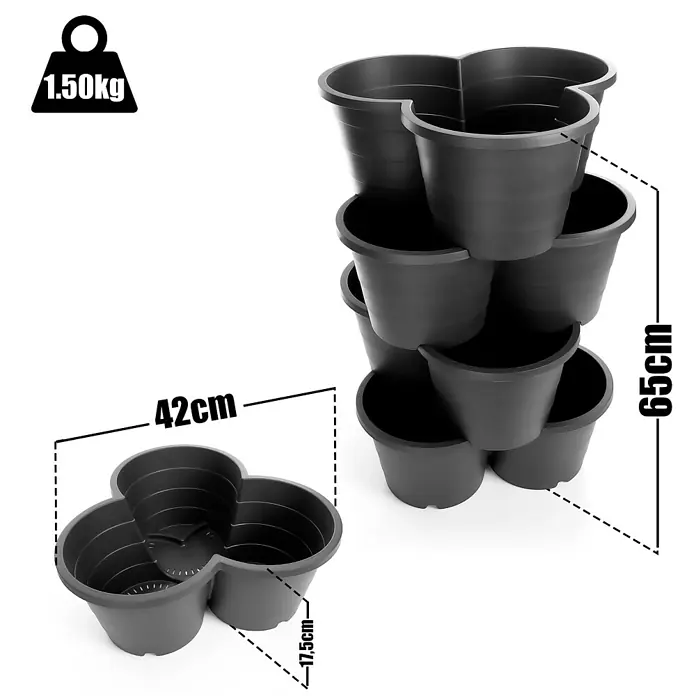 BigDean Luftentfeuchter-Nachfüllpack 12 Stk., 400 g -  - Schwarzer Kunststoff-Stapelgärtner, 65cm hoch, 42cm breit, 17,5cm tief, 1,50kg.
