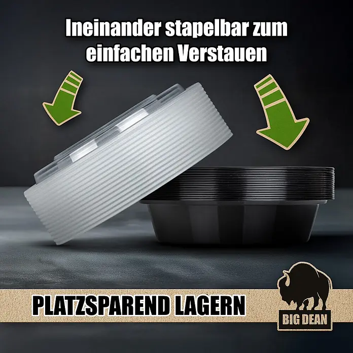 BigDean Luftentfeuchter Nachfüllpack 8 Stk., 680 g -  - Transluzente weiße Behälter und gestapelte schwarze Behälter demonstrieren platzsparende Stapelbarkeit.