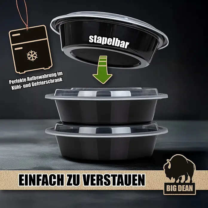 BigDean Luftentfeuchter Nachfüllpack 8 Stk., 680 g -  - Schwarze, stapelbare Essensbehälter mit transparenten Deckeln. Ideal für die einfache Aufbewahrung im Kühl- und Gefrierschrank.