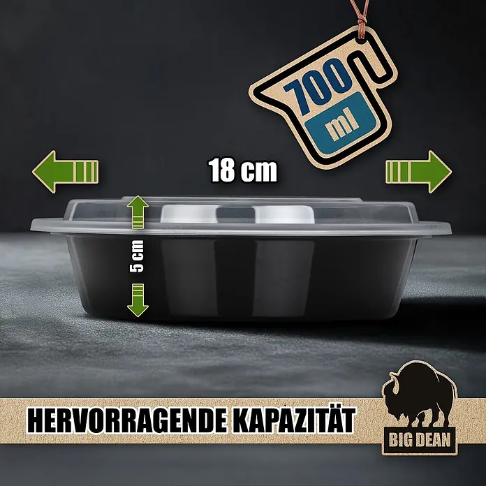 BigDean Luftentfeuchter Nachfüllpack 8 Stk., 680 g -  - Schwarzer Lebensmittelbehälter mit transparentem Deckel, 18 cm lang, 5 cm hoch, 700 ml Fassungsvermögen.