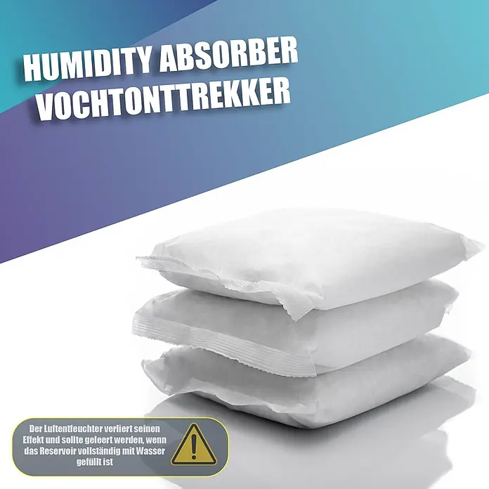 BigDean Luftentfeuchter-Nachfüllpack 12 Stk., 400 g -  - Drei weiße, gestapelte Luftentfeuchter-Beutel.