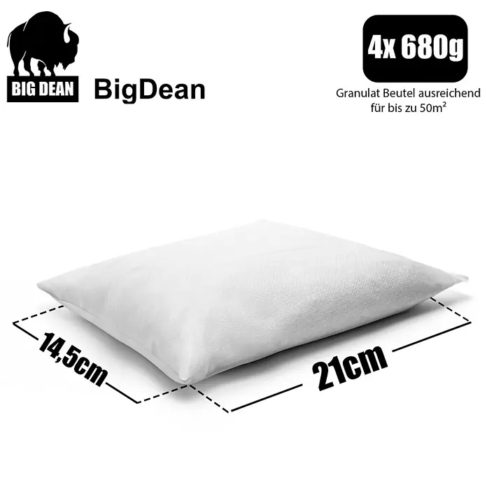 BigDean Luftentfeuchter-Nachfüllpack 4 Stk., 680 g -  - Weißer rechteckiger Big Dean Granulatbeutel (4x 680g) für bis zu 50m², 21x14,5cm.