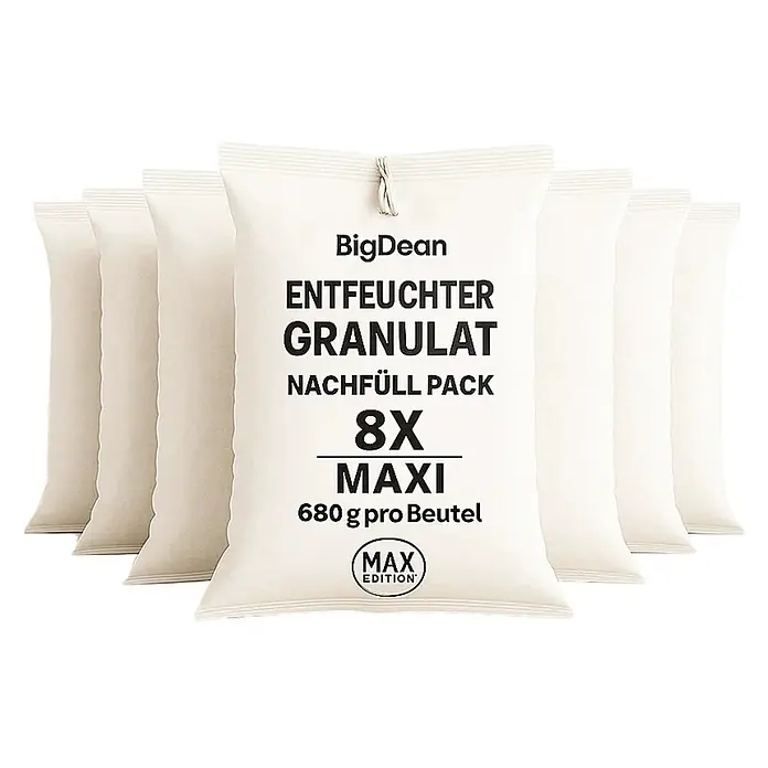 BigDean Luftentfeuchter-Nachfüllpack 8 Stk., 680 g -  - Acht cremefarbene BigDean Nachfüllbeutel mit Entfeuchter-Granulat. Jeder Beutel enthält 680g Entfeuchtergranulat.