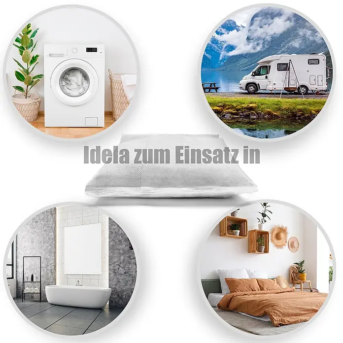 BigDean Luftentfeuchter-Nachfüllpack 4 Stk., 680 g -  - Weißer rechteckiger Beutel, ideal für den Einsatz in Waschküchen, Wohnmobilen, Badezimmern und Schlafzimmern.