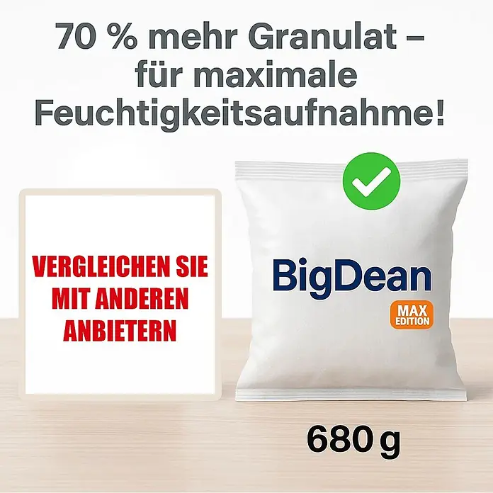 BigDean Luftentfeuchter-Nachfüllpack 8 Stk., 680 g -  - Weiße BigDean Granulat-Packung (680g) für maximale Feuchtigkeitsaufnahme.