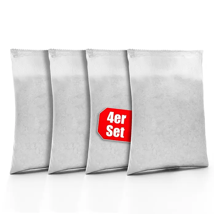 BigDean Luftentfeuchter-Nachfüllpack 4 Stk., 680 g -  - Vier weiße Beutel mit Granulat, markiert als "4er Set".