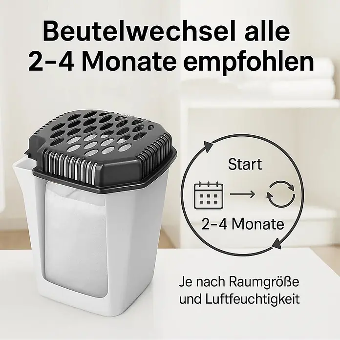 BigDean Luftentfeuchter-Nachfüllpack 8 Stk., 680 g -  - Weißer und schwarzer Luftentfeuchter mit sichtbarem Saugbeutel, empfohlener Beutelwechsel alle 2-4 Monate je nach Raumgröße und Luftfeuchtigkeit.