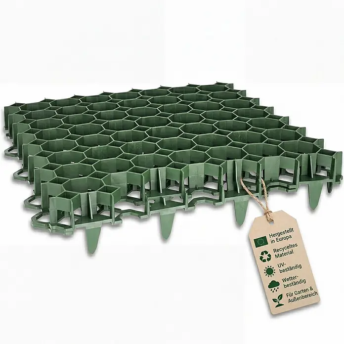 BigDean Luftentfeuchter-Nachfüllpack 4 Stk., 680 g -  - Grünes, sechseckiges, ineinandergreifendes Bodengitter mit Spikes aus recyceltem, UV- und wetterbeständigem Material für Garten und Außenbereiche.