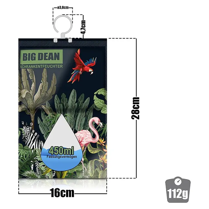 BigDean Luftentfeuchter-Set 30 Stk, Mehrfarbig -  - Big Dean Schrankentfeuchter mit Tropen-Design, 450ml Fassungsvermögen, 16x28cm, 112g, mit Aufhänger.
