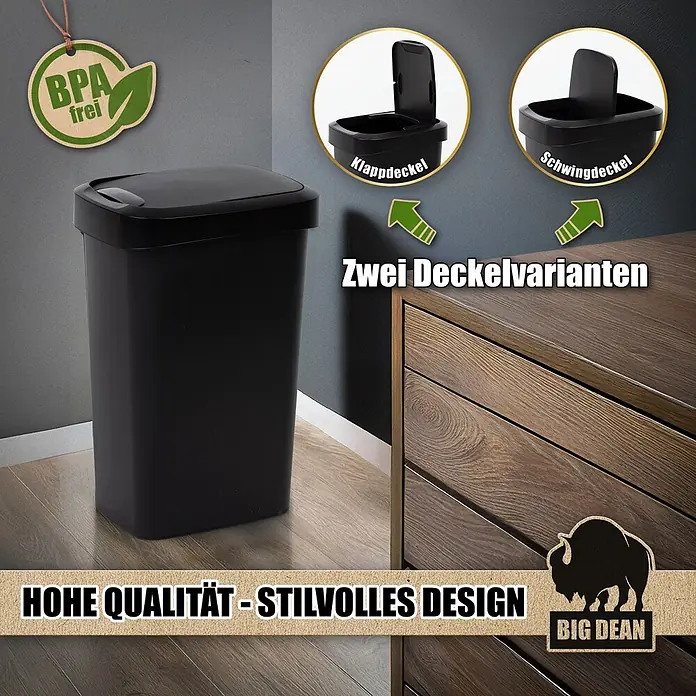 BigDean Luftentfeuchter Nachfüllpack 4 Stk., 680g -  - Schwarzer BPA-freier Abfalleimer mit zwei Deckelvarianten (Klapp- und Schwingdeckel), stilvolles Design.