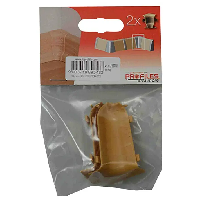 Profiles and more Innenecke KU050 - Buche, 2 Stk. - Verpackung mit zwei beigen Abschlussprofilen, ideal für saubere und professionelle Kantenabschlüsse im Innenausbau.
