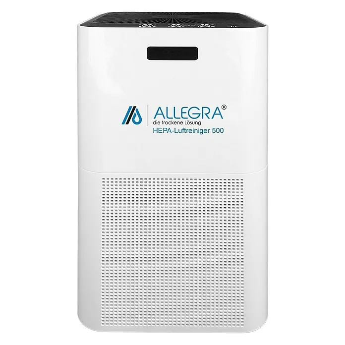 ALLEGRA Luftreiniger 500 mit HEPA-Filter -  - Weißer ALLEGRA HEPA 500 Luftreiniger mit Display und perforierter Front.