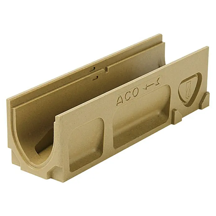 ACO Galaline Rinnenkörper - 50 x 13,5 x 13,8 cm, Polymerbeton - Das Foto zeigt eine Entwässerungsrinne von ACO, die sich durch ihre robuste Bauweise und Funktionalität auszeichnet.